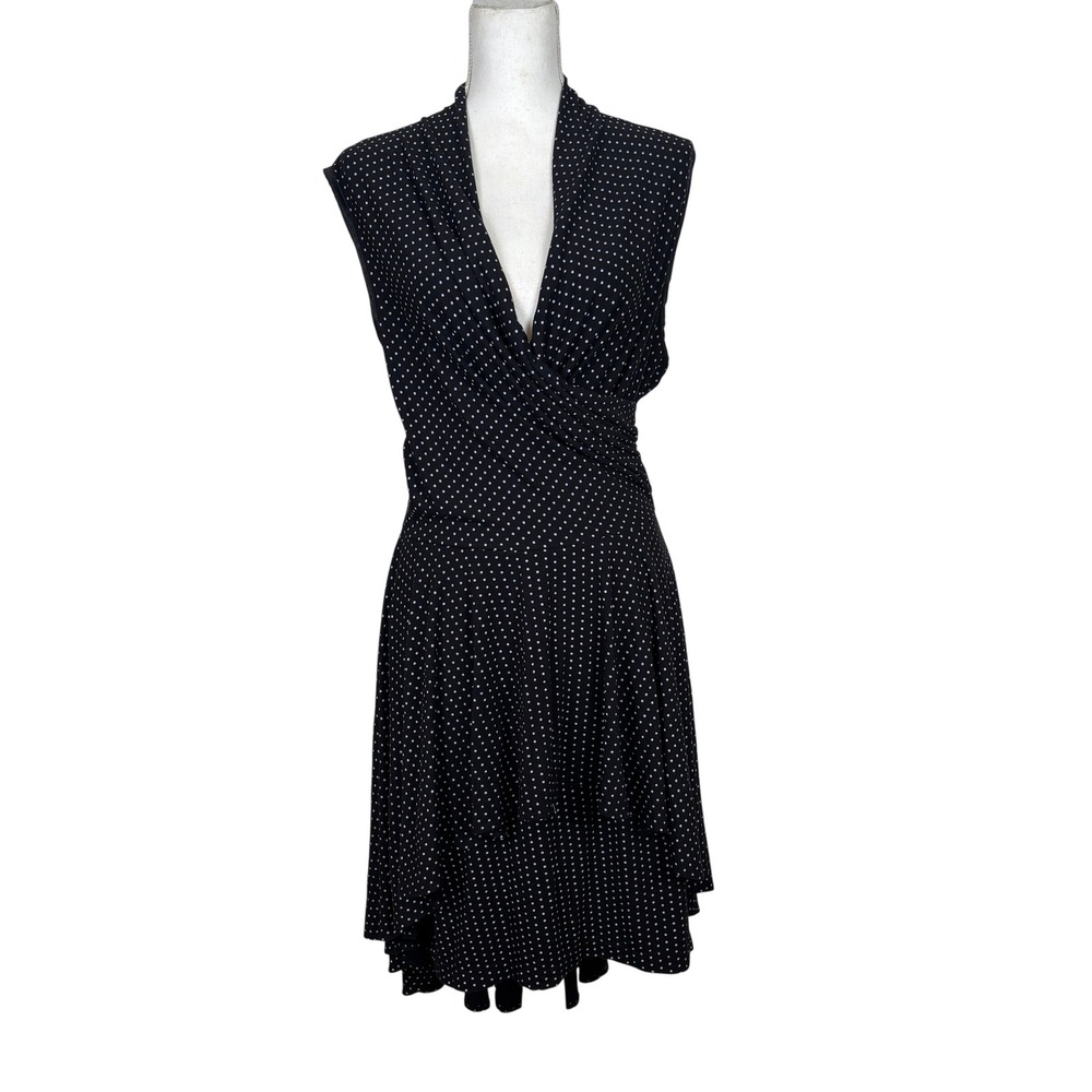 Vintage Polka Dot Dress LARGE Black High Low Goth Whimsical Retro Pin Up